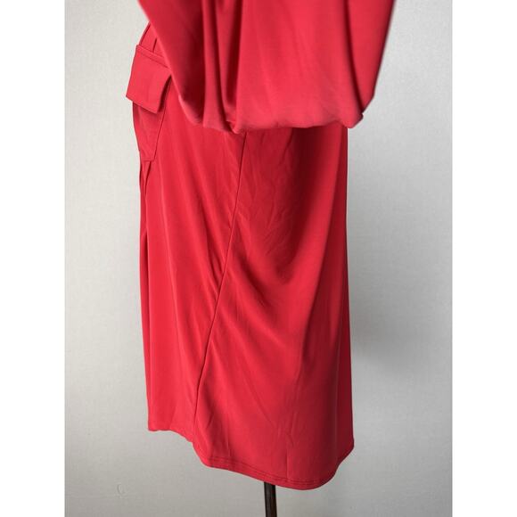 Ava & Grace Sz 1X Solid Red Stretch Knit Rolled Tab Popover Blouse Tunic Holiday - Picture 11 of 16